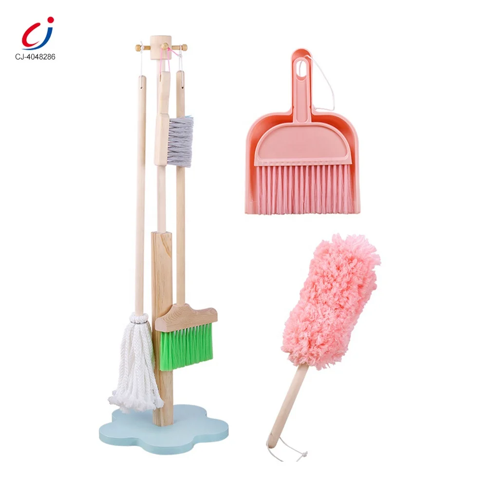 Chengji children pretend role play games house floor sweeping clean toys wooden kids cleaning toy set