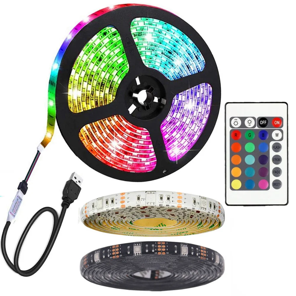 Remote Controller 2m 5m LED Strip Lights IP65 5050 RGB Multicolor TV LED Strip 