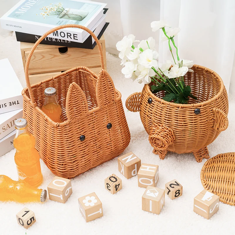 HUAYI Water Hyacinth Storage Basket Hand-Woven Fruit Baskets  Decorative Wicker box for Organizing