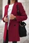 Coat Autumn And Winter Solid Color Long-sleeved Double-breasted Suit Collar Wool Coat Jacket For Women