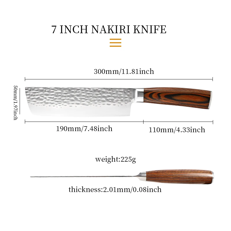 Nakiri Knife with Pakkawood Stainless Steel 7 Inch Kitchen Knife Vegetable Chef Knife