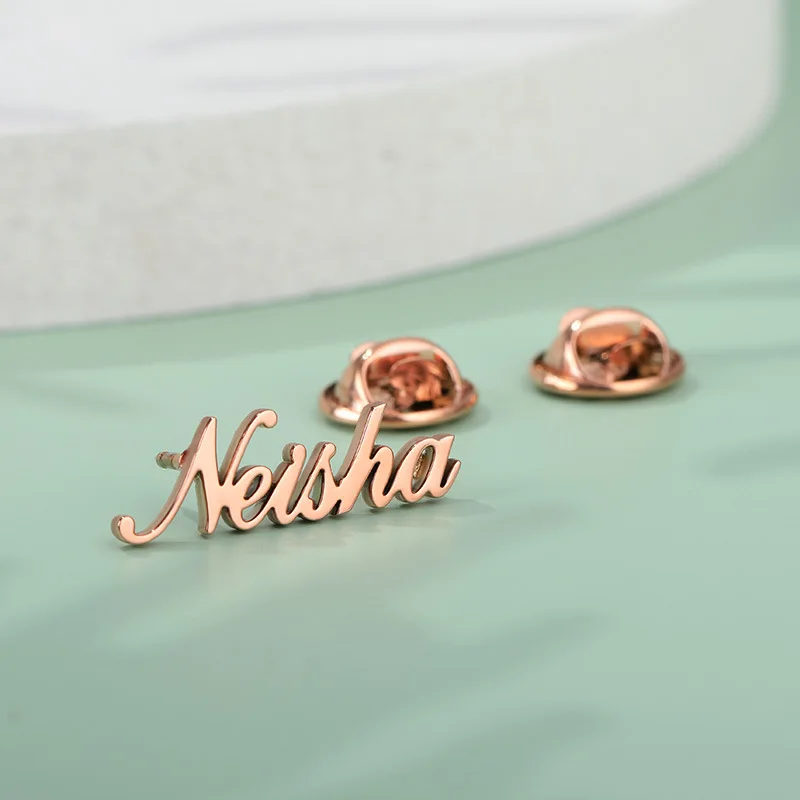 Tarnish free stainless steel gold plated customized name brooch custom brooch logo pin