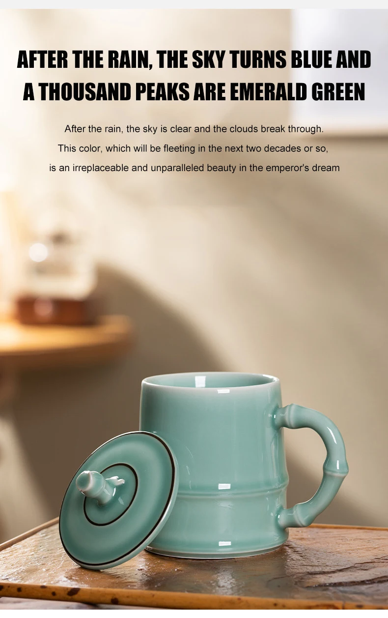 product 2025 factory wholesale longquan celadon traditional bamboo cups saucers coffee customized water drinking ceramic tea cups452-7