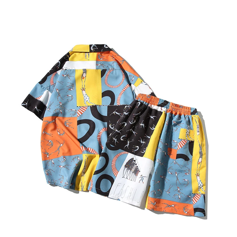 Men's Short Sleeve Shirt Suits Flower Print Suits Casual Button Down Standard Fit Beach Shorts Shirts Set