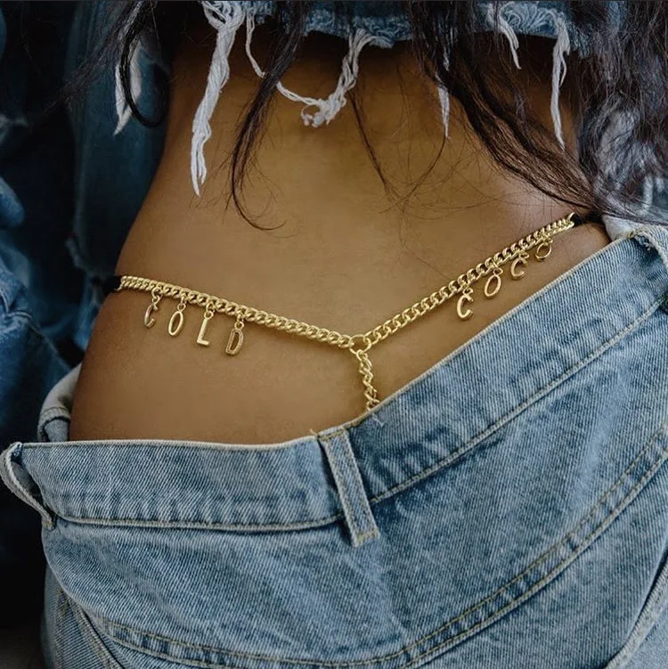 Bragas de Tanga con letras doradas personalizadas para mujer, cadena de  cuerpo de cintura, ropa interior