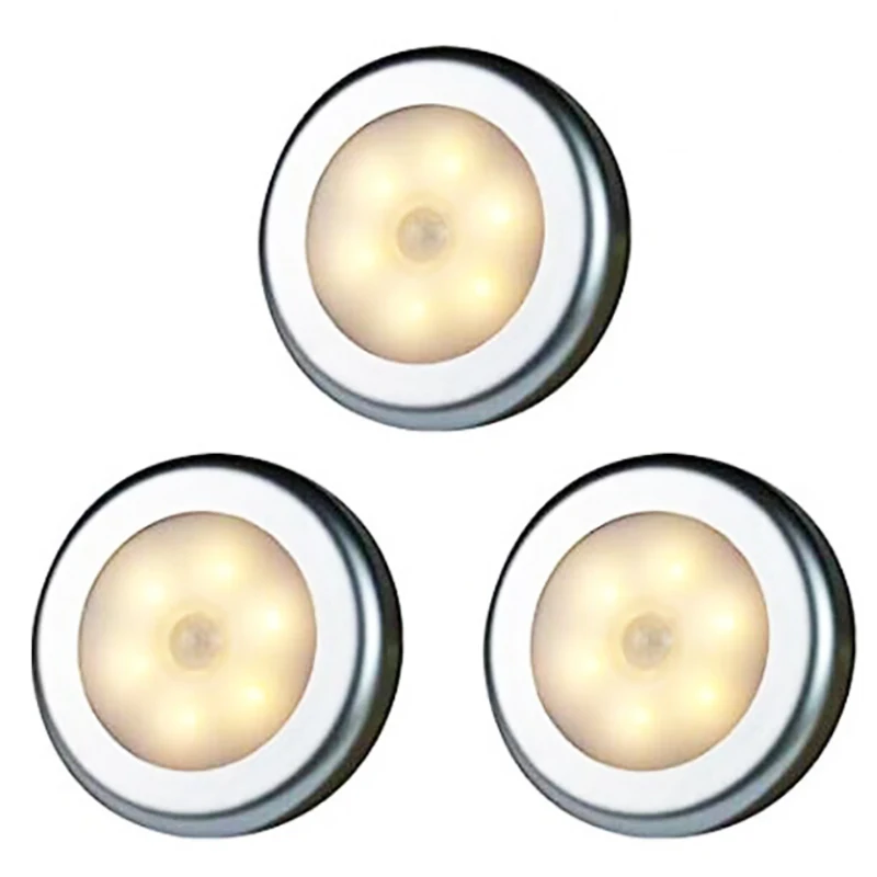 3 Pack Motion Sensor LED Night Light Cordless Lamp Battery-Powered for Cabinet 