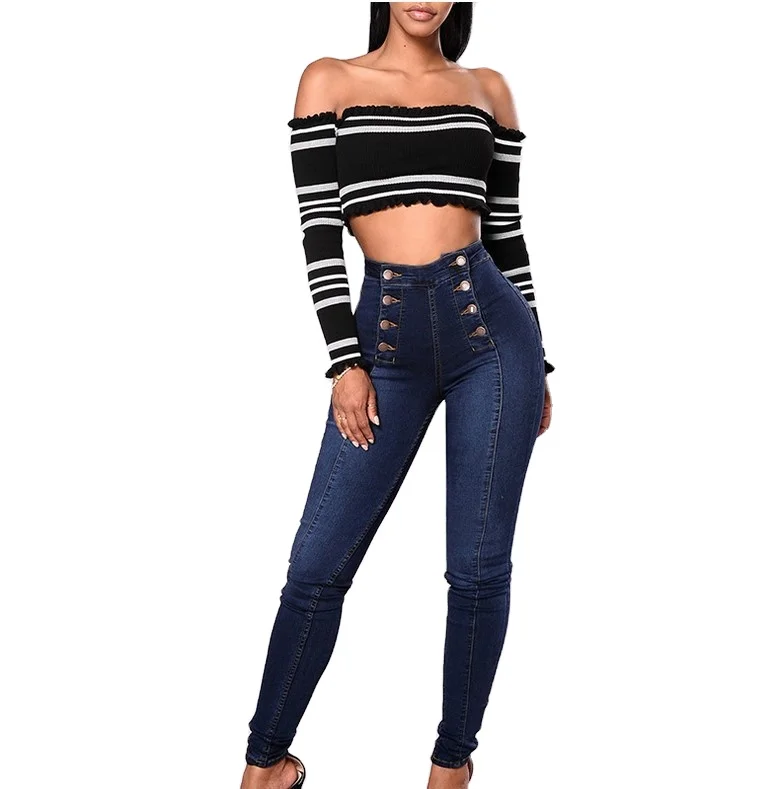 Sexy 2021 Women's Jeans Double-breasted 