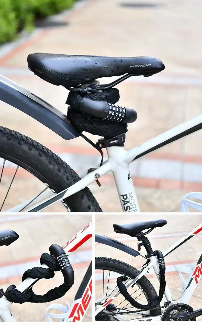 Waterproof Rust-Free ABS+Steel Black Anti-Theft Password Chain Lock for Mountain Bike/Electric/Battery Bike/Motorcycle