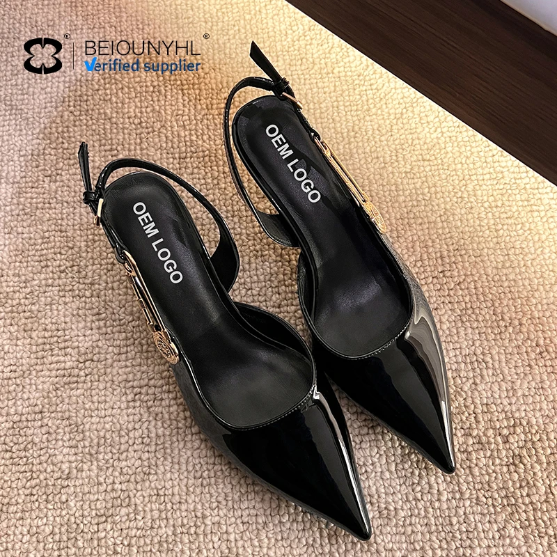 Fashion Pointed Heeled Luxury shoes for women genuine leather buckle ladies branded shoes stiletto Heels sandals Designer