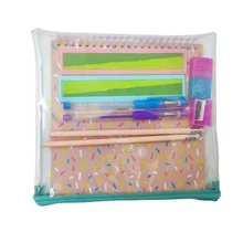 Skyward Hot Sale Promotional Portable Strap Transparent PVC school tools stationery set