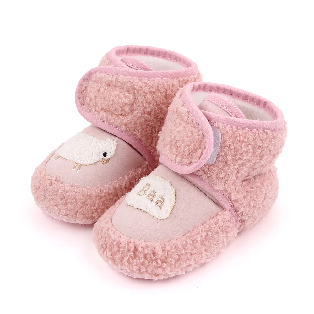 Winter Baby Fluffy Lamb Solid Color Warm High Top Soft Sole Infants Walking Cotton Boots details