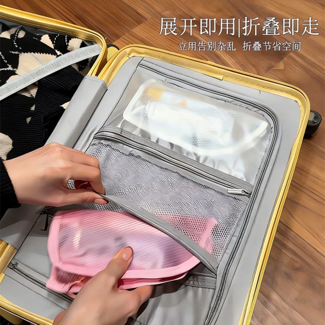 Self Standing Toiletry Bag Large Capacity Multi Functional Portable Travel Cosmetic Organizer Rectangle Shape Standing Type