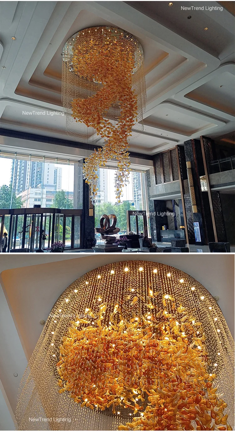 CPL-323 Luxury Bespoke Large Lighting Indoor Decoration Villa Hall Hotel Lobby Staircase Glass LED Chandelier manufacture