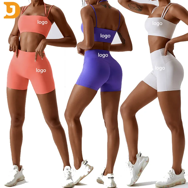 Custom 2pcs Backless Fitness & Yoga Wear Seamless Activewear Cross Open Back Bra Workout Women Gym Fitness Sets