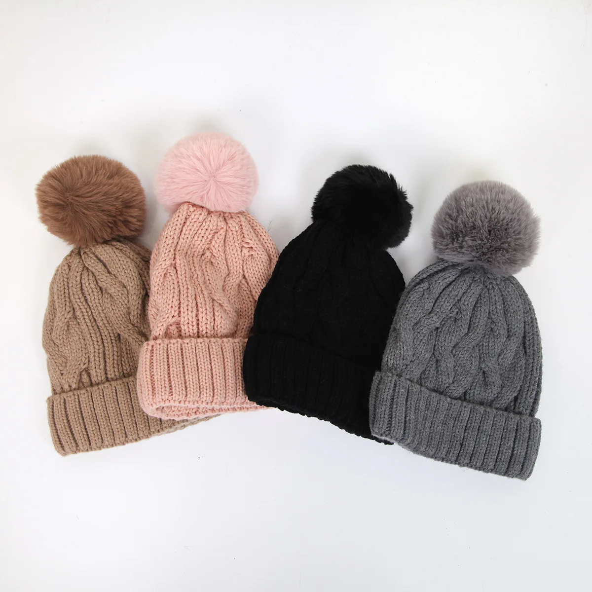 Custom 100 Acrylic Knit Beanies With Pom Wholesale Winter Hats With