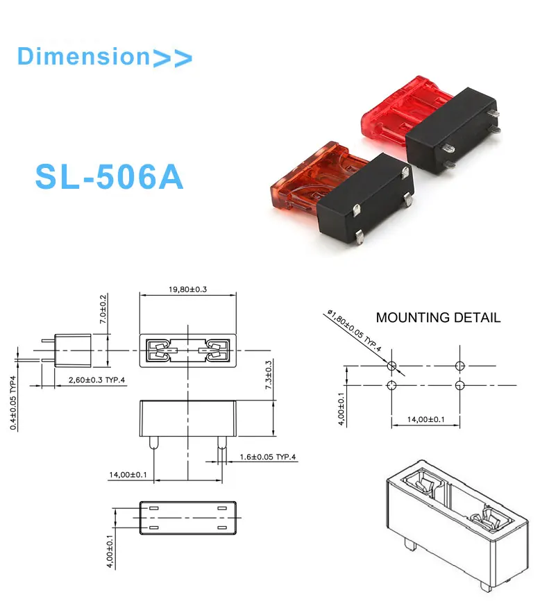 Black ROHS Certified 30A Max Current PCB Fuse Holder Automotive Standard Blade Fuse Clip