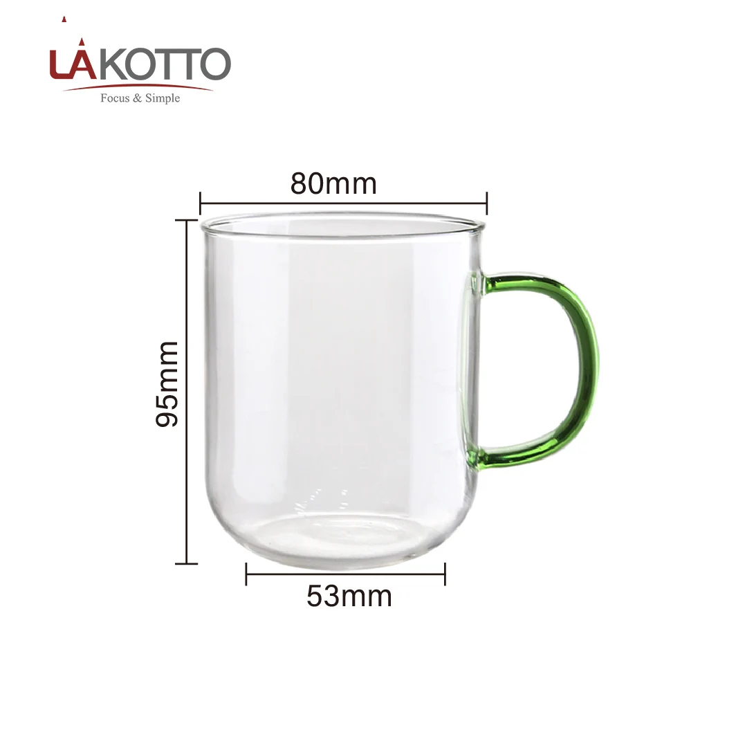 Clear glass cup print borosilicate reusable creative handmade coffee glass cup with Colored handle