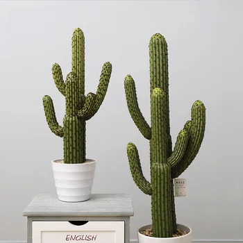X128 Home interior decoration artificial succulent desert greens plants artificial Green obovate rounded Cactus pot for office