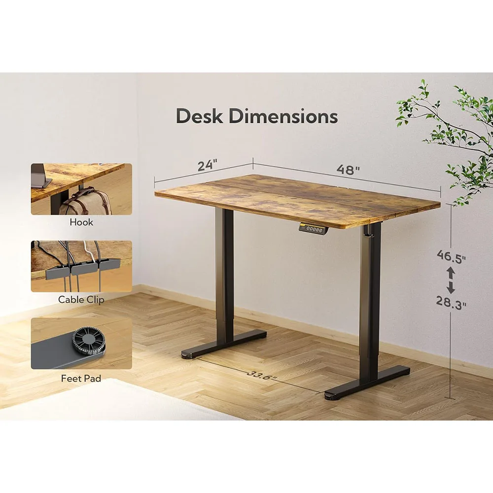 Electric 24x48 Inches Adjustable Height Stand Desk Home Office Black Frame Rustic Brown Top Electric Standing Desk factory