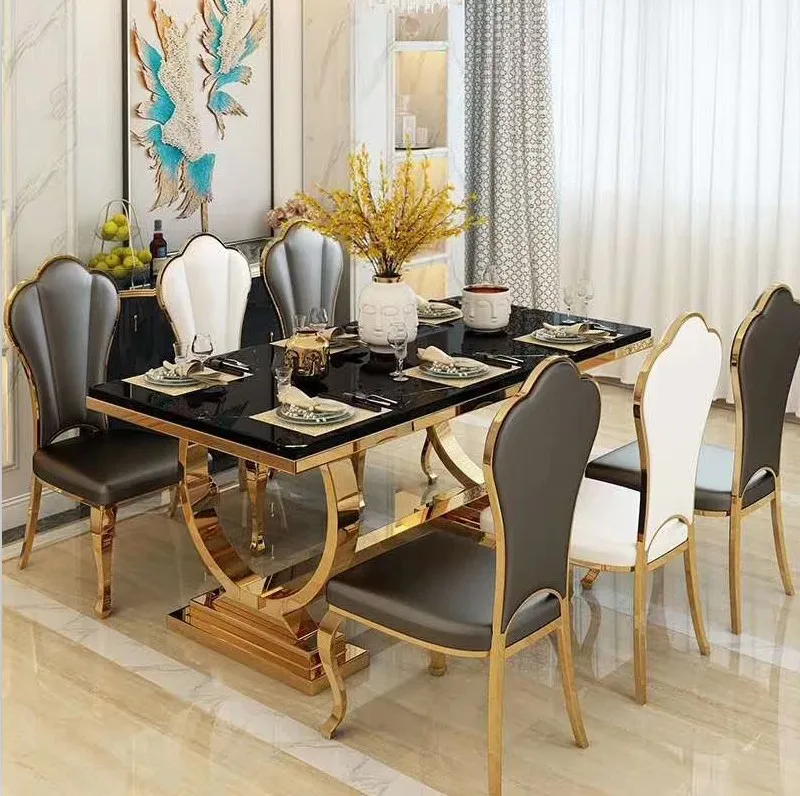 Morden Design Luxury Restaurant Square Marble Top 6 Dining Chairs Home Dining Room Furniture Set Dining Tables