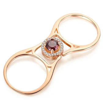Different Color Two Sided Stone Reversible Flip Ring Coffee&Champagne CZ Dainty Female Ring