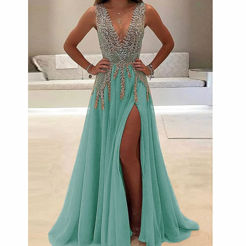 New Sexy V-neck Sleeveless Sequin Evening Dress - Buy Sexy Evening