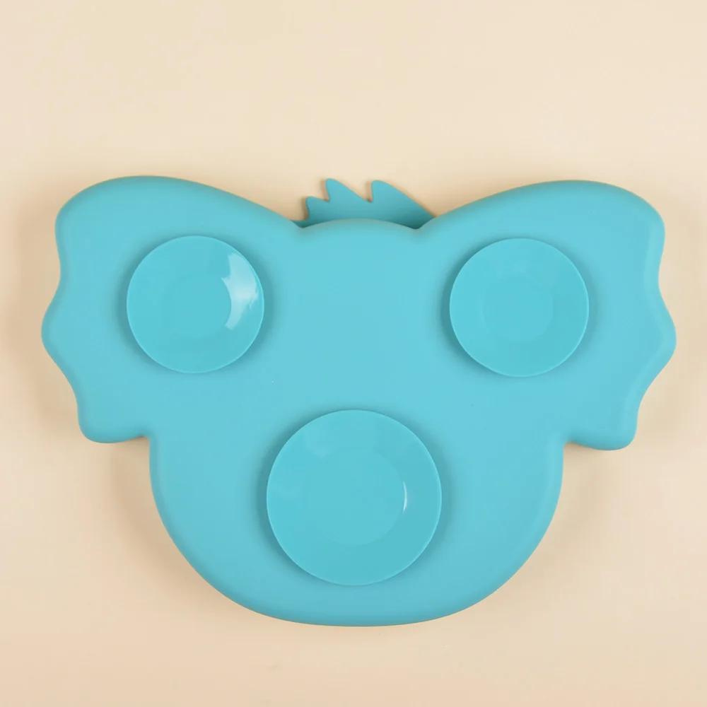 Customized koala food tray tableware kids dinner placemat baby silicone plate bpa free suction toddler feeding divided bowl