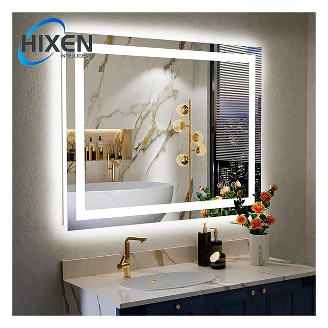 HIXEN wholesale rectangle backlit frontlit frameless bathroom smart LED lights mirror