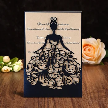 Custom Gorgeous Laser Cut Bride Groom Hollow Paper Wedding Invitation Card