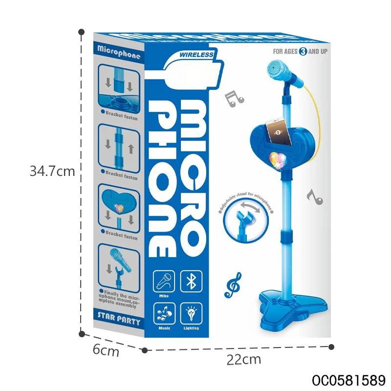 Blue electronics karaoke microphone music toy for kids boys singing tool