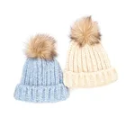 Warm With Girl Wholesale Winter Warm Outdoor Acrylic Knitted Ladies Blank Beanie Hats With Pom Pom