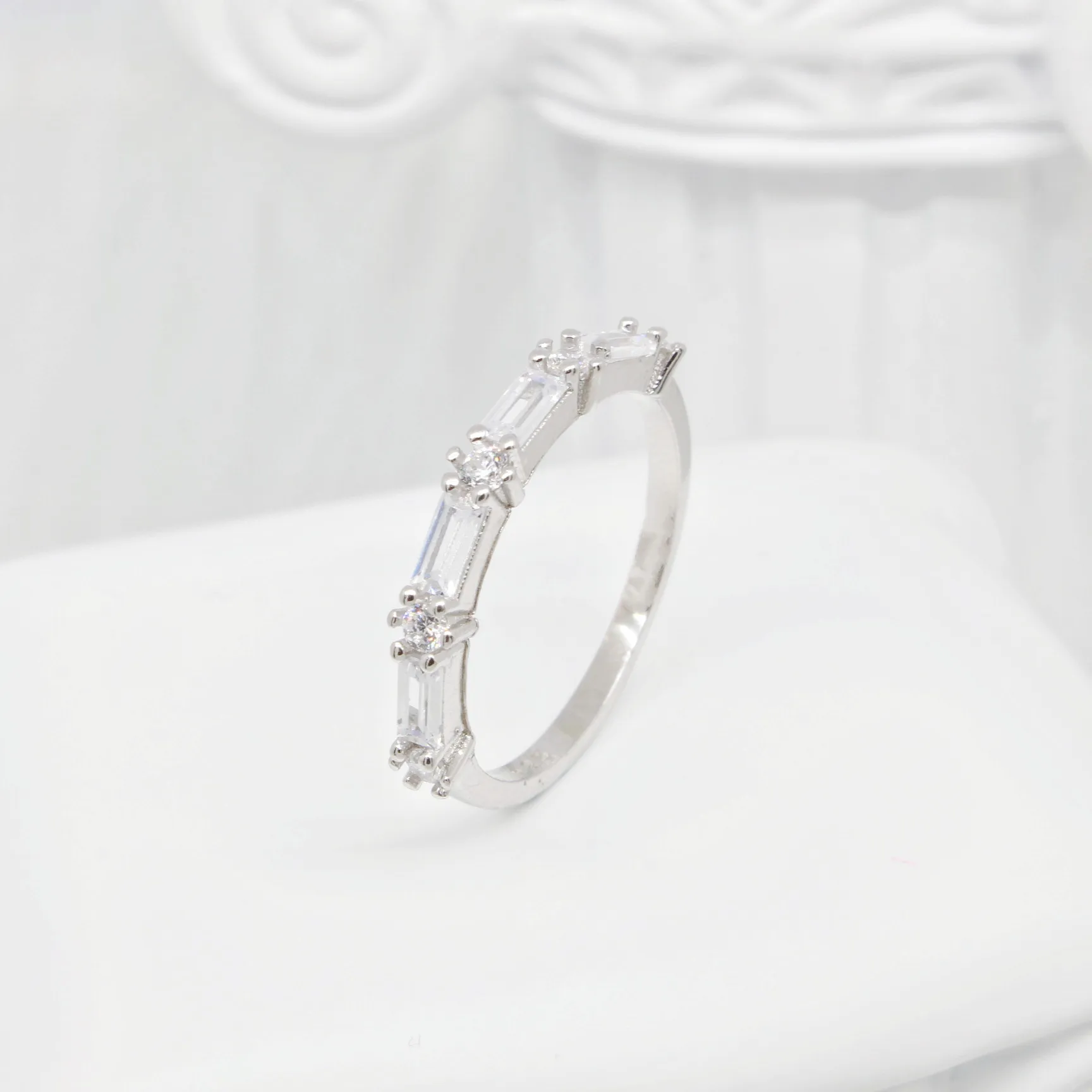 Collection Platinum or Gold Plated Sterling Silver Fancy Cut 5-Stone Ring made with Infinite Elements Zirconia 