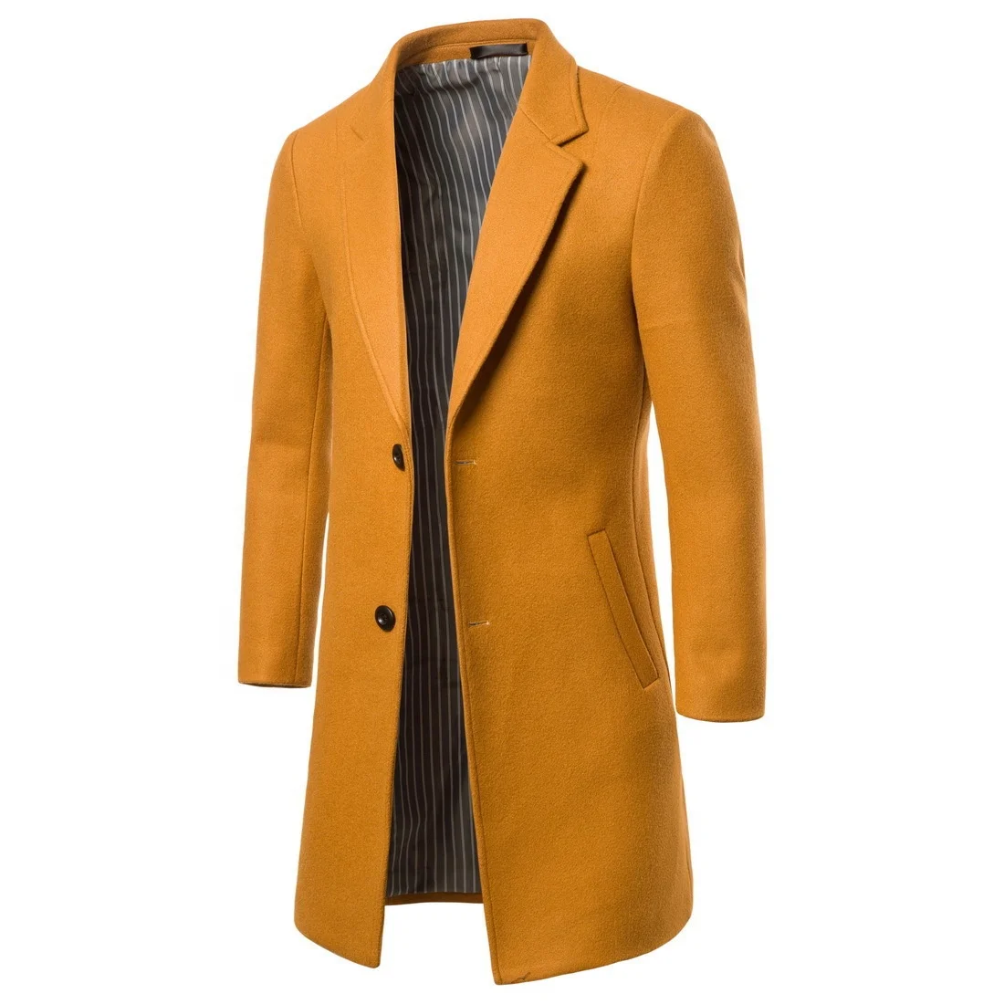 chouyatou Men's Fall Winter Office Single Breasted Long Dress Wool Coat Overcoat