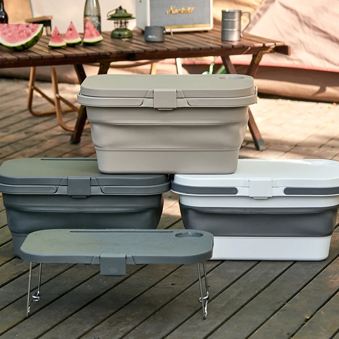Multifunctional Plastic Folding Picnic Basket Easy Carrying Camping