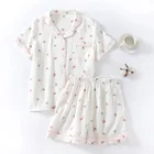 Pajamas Pyjama Cotton Gauze Women Pajamas Set Casual Print Sleepwear Night Wear Female Pyjama