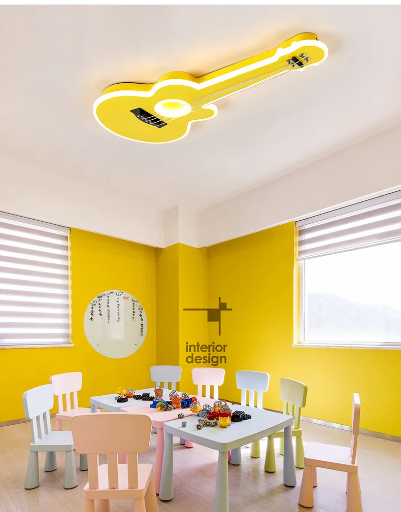 Children Guitar Ceiling Lamp Remote Control Kids Room Bar Home Party Dimmable Atmosphere RGB Led Ceiling Chandelier