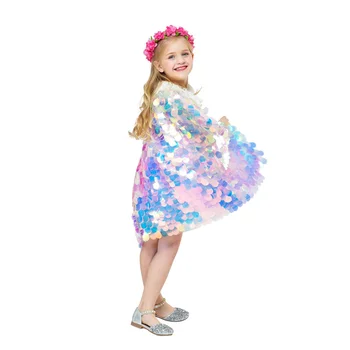 Amazon hot sale Kids girl Sequined Mermaid Capes Children Cloak for Halloween Christmas cape