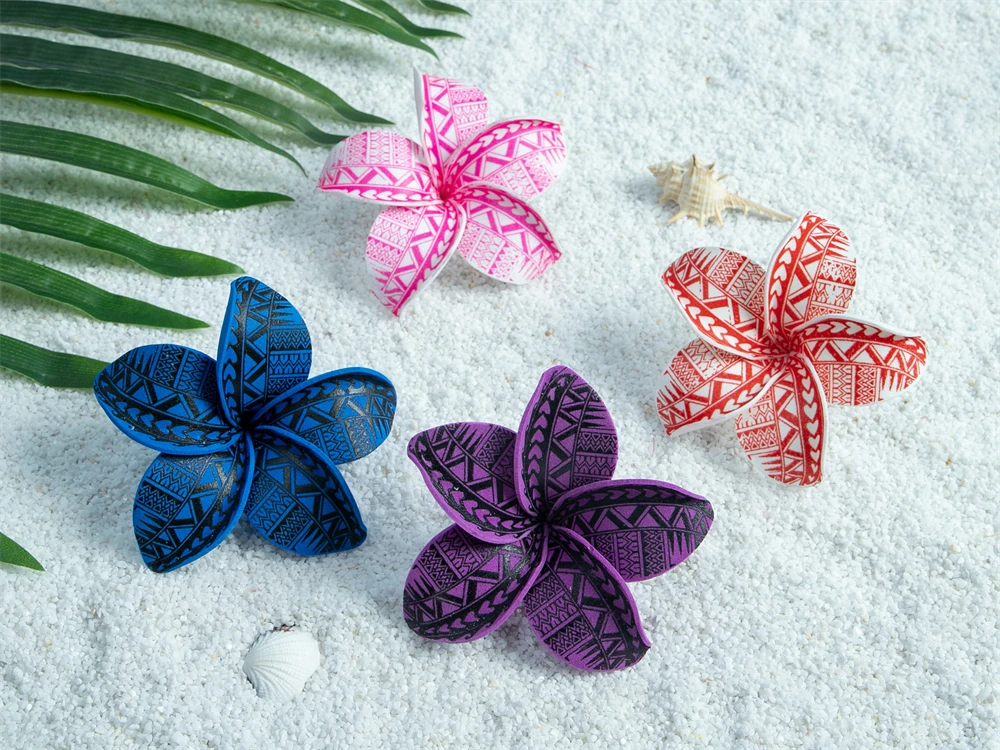 Printed EVA Foam Artificial Plumeria Hair Pick Island Hawaii Frangipani Ear Pick Flower