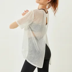 Supply Summer Sports Smock Translucent Gauze Loose Women Sport T-Shirt Unique Fitness Yoga Wear Sexy Running Wear