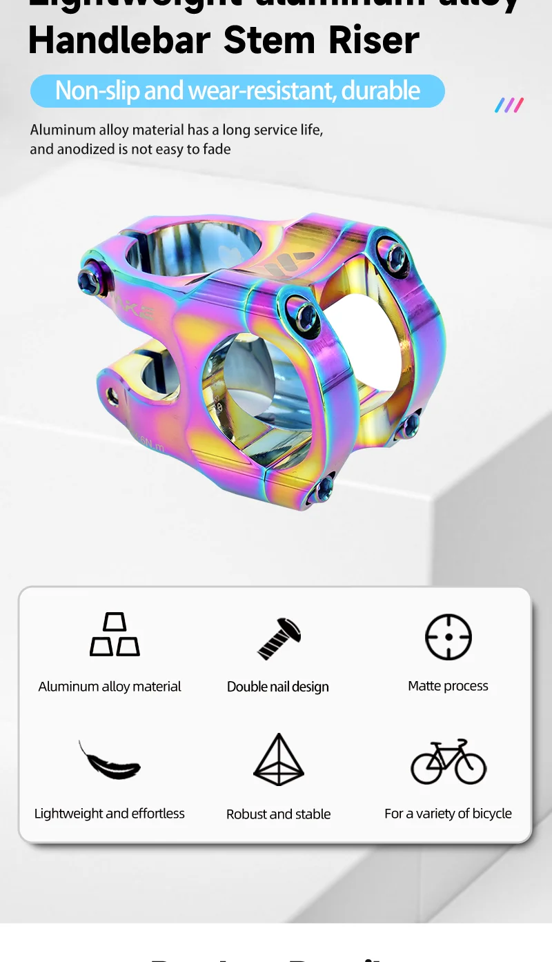 MTB Bike Stem Colorful Rainbow 31.8mm 35mm Dual Color Bicycle Handlebar Short Riser Suitable for MTB Road Bike WAKE Riser