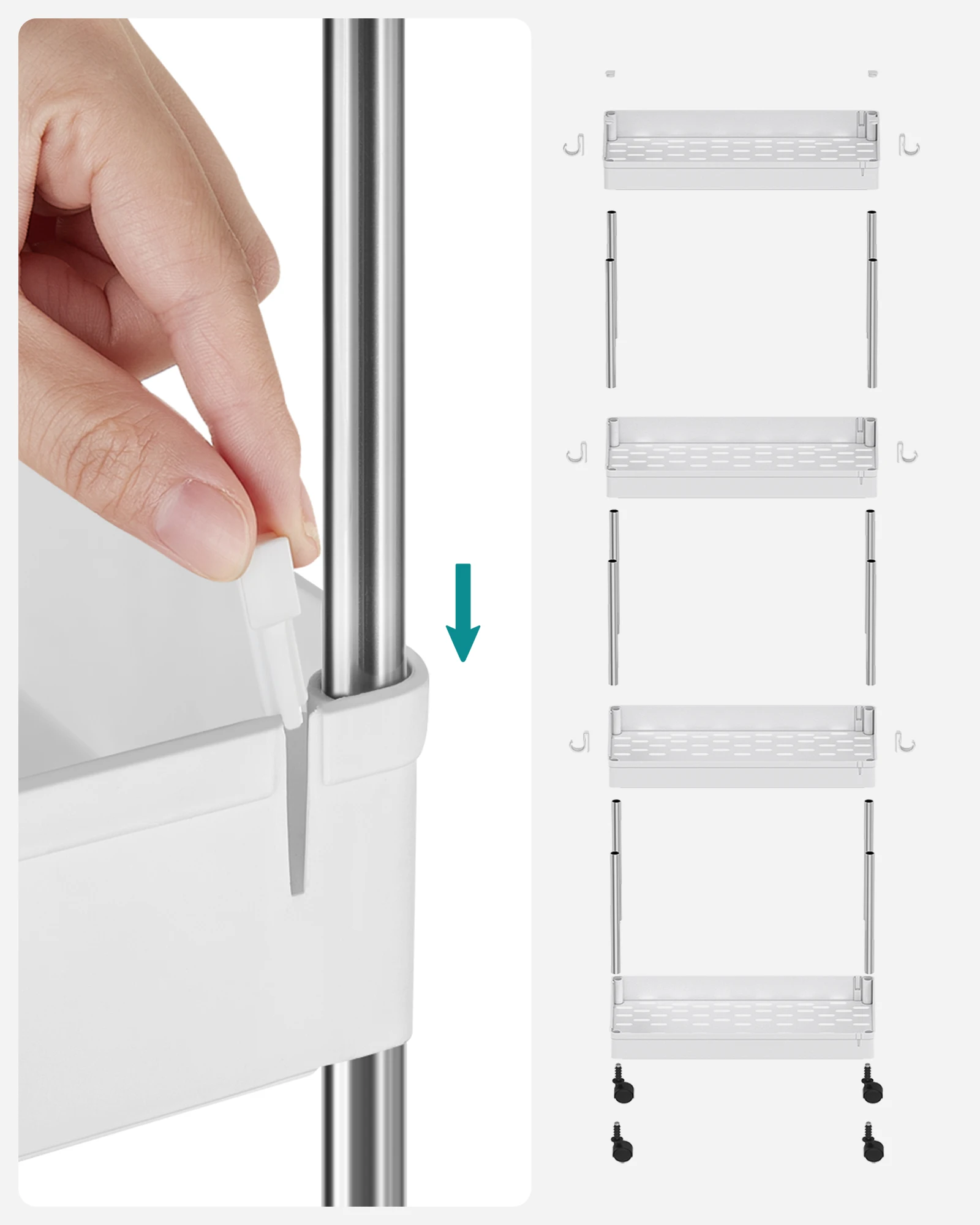 SONGMICS Space-Saving Kitchen Storage Shelves Rack Trolley in Office Bathroom 4-layer Household Plastic Storage Holders & Racks
