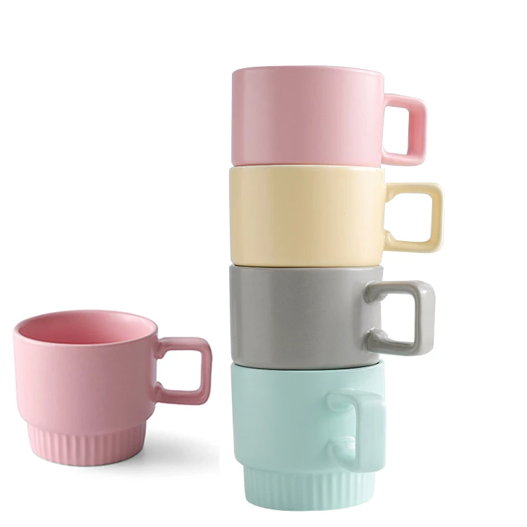 300ml Candy Colored Stacking Mug Nordic Ceramic Cup Personalized Porcelain Cup Ceramic Coffee Mugs Custom Logo