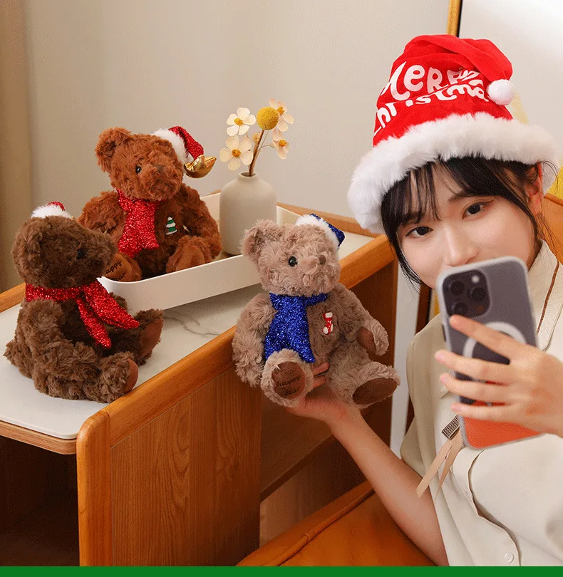 Cartoon Christmas teddy bear sleep soothing doll Christmas gift plush toy stuffed animal bear plush toys