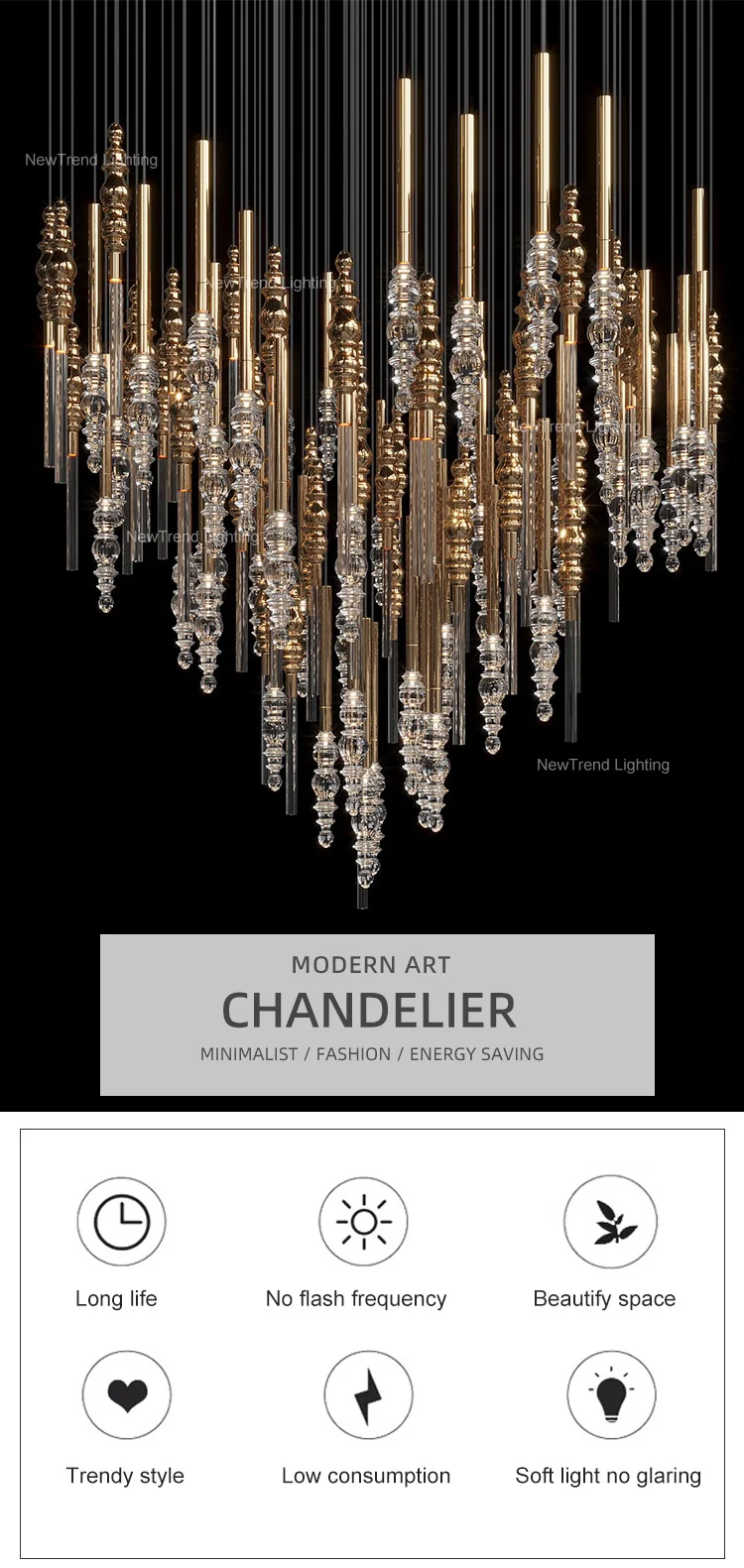 CPL-373 New Product Indoor Decoration Hanging Light Villa Hall Hotel Lobby Modern Glass LED Chandelier factory