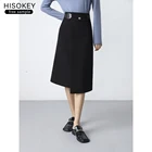 Skirt Long HISOKEY Asymmetric Design Half Skirt Commuter Women Clothing Solid High Waist Mature Long Skirt