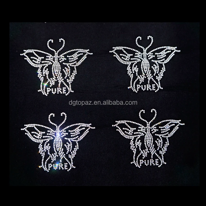 Fancy dgtopaz factory custom logo butterfly rhinestone iron on heat transfer patches motif