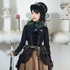 Mr. Yi's Steamland Steampunk Victorian Black Suede Collar Lace Long Sleeve Jacket