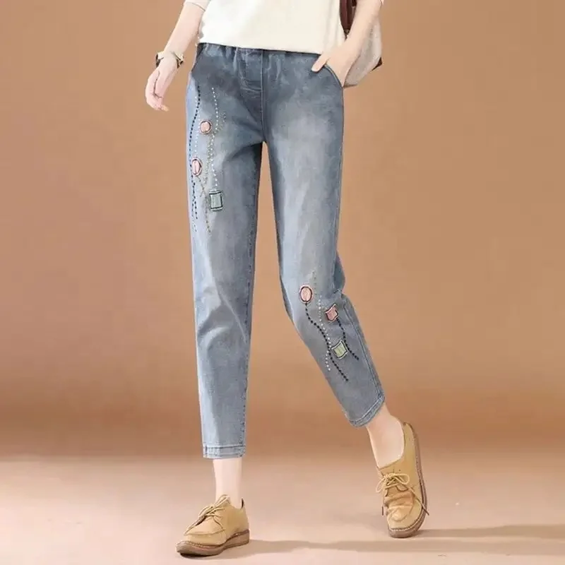 Women's Ripped Boyfriend Jeans Stretch Skinny Jean Trendy Distressed Straight Leg Jeans with Holes