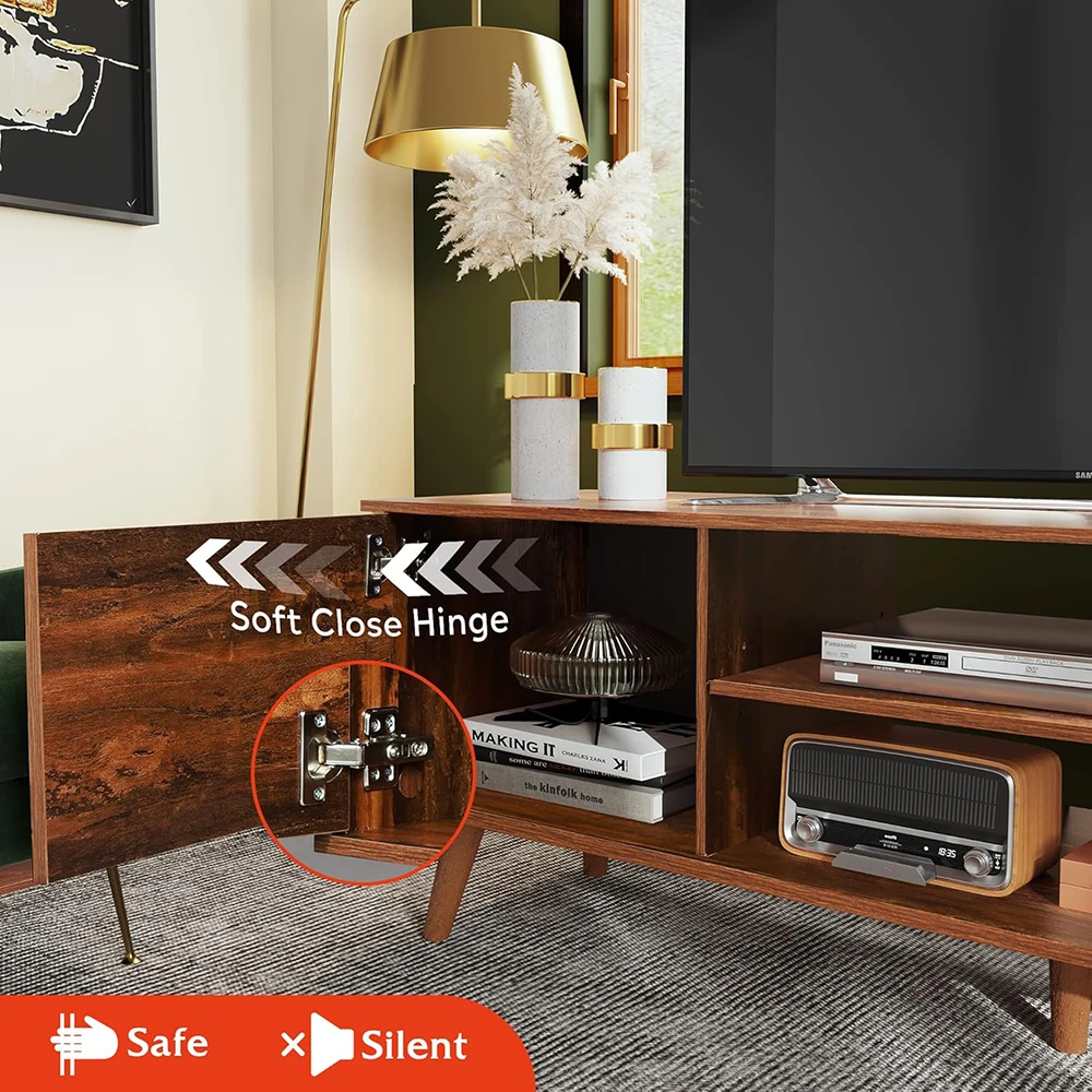 Mid Century Modern TV Stand for 55-60 Inch TVs Entertainment Center with Storage Wooden Living Room Furniture for Hotels manufacture