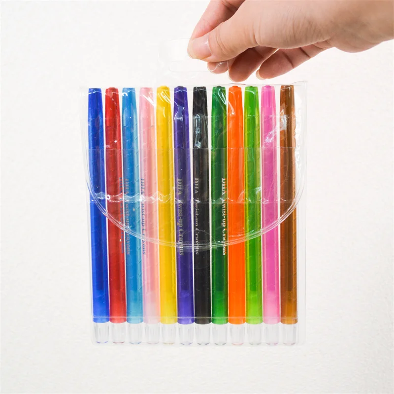 12 Colors Custom Wholesale Soft Silky Washable Crayon Plastic Pencils Set Manufacturer Supplies Plastic Crayon